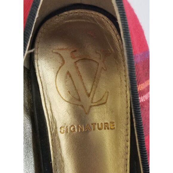 VC Signature Flats Red Tartan Plaid Sz 6 Embroidered Logo Square Toe - Picture 3 of 13